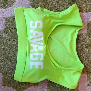 Savage barbell crop tank sports bra bright green sm